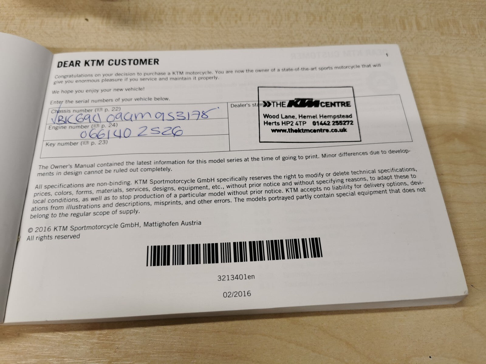 Genuine Owners Manual KTM Superduke 1290 GT 2016